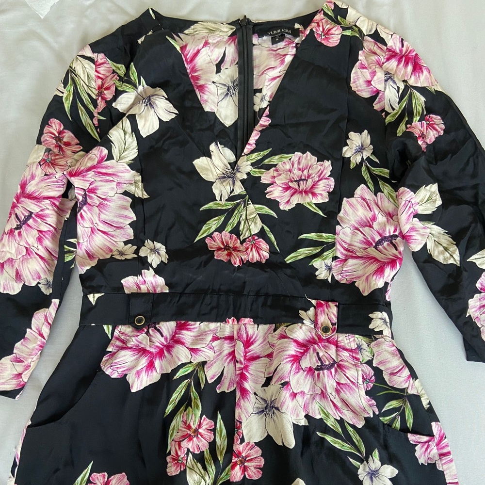 Yumi Kim 100% Silk Black & Floral Romper